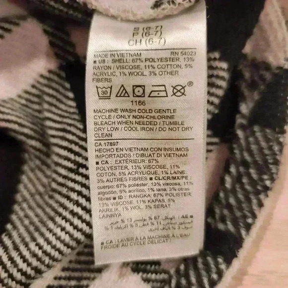 Old Navy Kids Size SMALL 6/7 Black White Buffalo Plaid Jacket - Picture 6 of 7